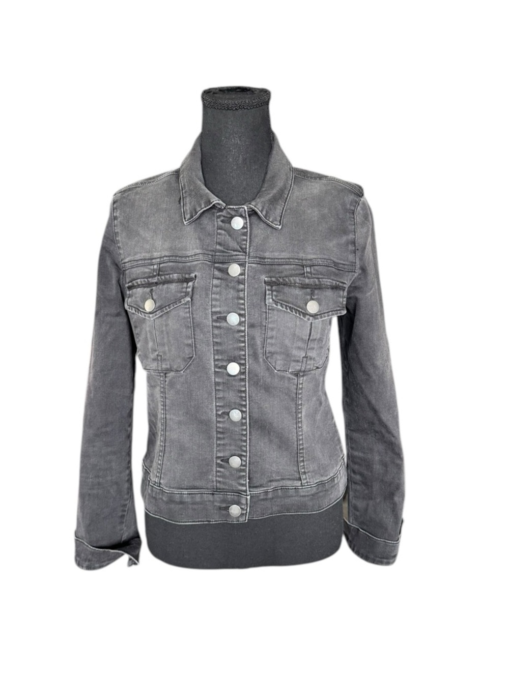 KUT from the Kloth Gray Denim Jacket Fitted Stretch Trucker Y2K CC21